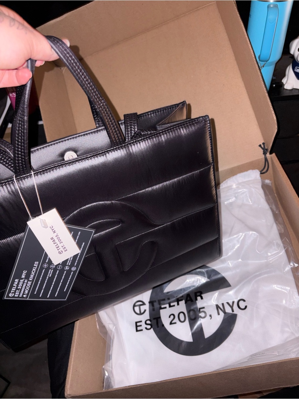 Telfar Black Shopping Tote with Embossed Logo